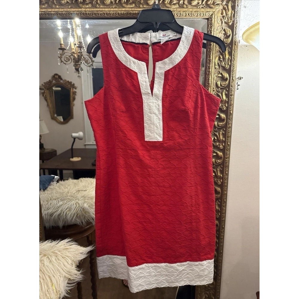 Vineyard Vines Red White Shift Dress Size 8 Textured Sleeveless Preppy - Picture 5 of 13
